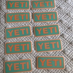 10 Yeti Stickers- Aqua and Orange
